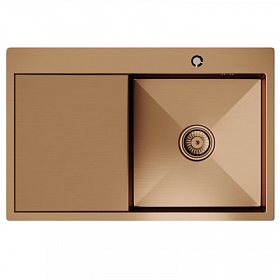 Мойка для кухни Mixline Pro 552920 прямоуг. 78х50 глуб. 20см (толщ.3мм) вып. 3 1/2" (врезная) крыло слева PVD бронза