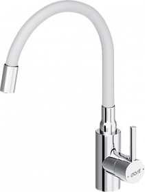 Смеситель для кухни (мойки) Dorff Logic D3007633 гибкий излив хром/белый нерж. сталь