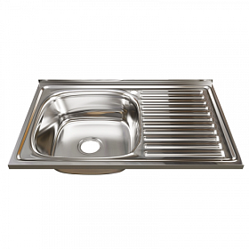 Мойка для кухни Mixline 528177 прямоуг. 80х50 глуб. 18см (толщ.0,8мм) вып. 3 1/2" (накладная) крыло справа хром