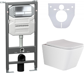Унитаз Ceramica Nova Metric безободковый смыв с инсталляцией Envision (комплект) сид.дюр. микролифт, кнопка Flat хром CN3007_1002CH_1000 Водяной