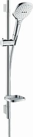Душевая стойка с лейкой и шлангом Hansgrohe Raindance Select E 120 3jet 718 мм d120 мм квадратная 3-х реж. с мыльницей 26620400 хром Водяной