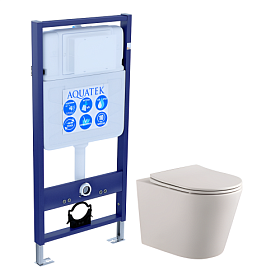 Унитаз Aquatek Вега безободковый смыв с инсталляцией Standart (комплект) сид.дюр. микролифт кнопка отдельно SET AQUATEK ВЕГА cmp