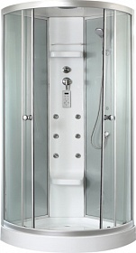 Душевая кабина 102х102х230 Timo Lux TL-1503 угловая (четверть круга) прозр.дверки хром проф. задн.стенки мат.стекло верхн.душ, гм вертик.