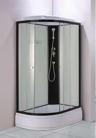 Душевая кабина 120х80х215 Водный Мир ВМ-865-R асимметричная (правая) прозр.дверки черный проф. задн.стенки бел.стекло верхн.душ Водяной