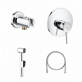 Смеситель для унитаза внеш. и скрытая часть (в сборе) Grohe BauClassic 124434 с гигиеническим душем хром латунь