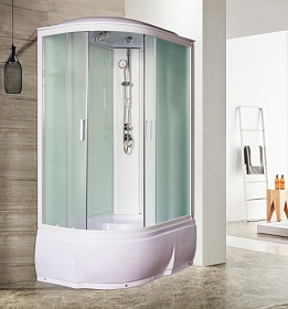 Душевая кабина 120х80х215 Водный Мир Standart ВМ-8602-R-St асимметричная (правая) мат.дверки белый проф. задн.стенки бел.стекло верхн.душ Водяной