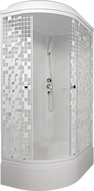 Душевая кабина 120х80х231,5 Triton Коралл В Щ0000061820 асимметричная (правая) прозр. дверки с узором белый проф. задн.стенки бел.стекло верхн.душ