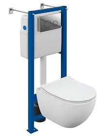 Унитаз Cersanit Brasko Smart CO DPL EO slim безободковый смыв с инсталляцией Vector (комплект) сид.дюр. микролифт кнопка Twins хром глянец 68302 Водяной
