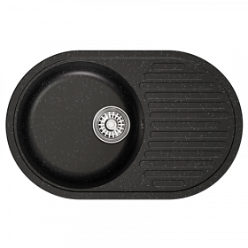Мойка для кухни Mixline ML-GM16 551926 овальная 73х46 глуб. 18см вып. 3 1/2" (врезная) крыло универсал чёрная