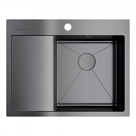 Мойка для кухни Omoikiri Akisame 65-GM-R 4973098 прямоуг. 65х51 глуб. 20см (толщ.1,2мм) вып. 3 1/2" (врезная) крыло слева PVD вороненая сталь