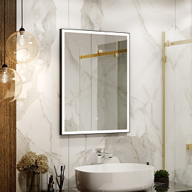 Зеркало Континент Frame Black Led 80х80 черное LED подсветка ЗЛП649