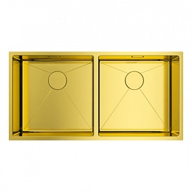 Мойка для кухни Omoikiri Taki 86-2-LG 4993792 прямоуг. 86,5х44 глуб. 20см (толщ.1,2мм) вып. 3 1/2" (универсальная) PVD светлое золото