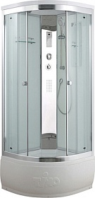 Душевая кабина 80х80х220 Timo Comfort T-8880C угловая (четверть круга) прозр.дверки хром проф. задн.стенки бел.стекло верхн.душ, гм вертик.