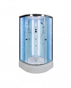 Душевая кабина 80х80х220 Dto EM2780LED+GM угловая (четверть круга) прозр. дверки с узором хром проф. задн.стенки бел.стекло верхн.душ, гм вертик.