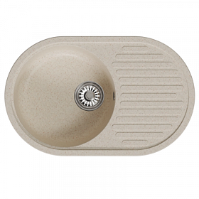 Мойка для кухни Mixline ML-GM16 551929 овальная 73х46 глуб. 18см вып. 3 1/2" (врезная) крыло универсал бежевая