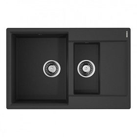 Мойка для кухни Omoikiri Daisen 78-2-BL 4993334 прямоуг. 78х51 глуб. 23,4см (толщ.10мм) вып. 3 1/2" (врезная) крыло универсал чёрная
