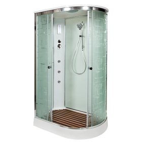 Душевая кабина 120х80х220 Dto EM1512LGM+EL асимметричная (левая) мат.дверки хром проф. задн.стенки бел.стекло верхн.душ, гм вертик.