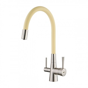 Смеситель для кухни (мойки) Lemark Comfort LM3075BN-Beige с переключ.для фильтра питьевой воды гибкий излив никель латунь