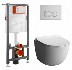 Унитаз Vitra Sento L-Box безободковый смыв с инсталляцией Sento L-Box (комплект) сид.дюр. микролифт кнопка хром 9830B003-7207