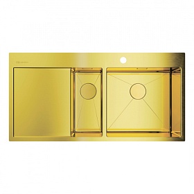 Мойка для кухни Omoikiri Akisame 100-2-LG-R 4973090 прямоуг. 100х51 глуб. 20см (толщ.1,2мм) вып. 3 1/2" (врезная) крыло слева PVD светлое золото Водяной