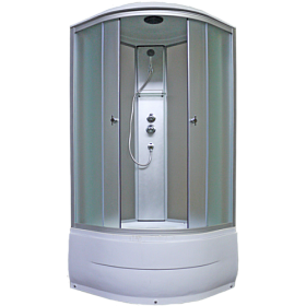 Душевая кабина 90х90х220 Aquapulse Aquacubic 4002D sguare white угловая (четверть круга) прозр. дверки с узором мат.хром проф. задн.стенки бел.стекло