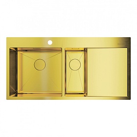 Мойка для кухни Omoikiri Akisame 100-2-LG-L 4973089 прямоуг. 100х51 глуб. 20см (толщ.1,2мм) вып. 3 1/2&quot; (врезная) крыло справа PVD светлое золото
