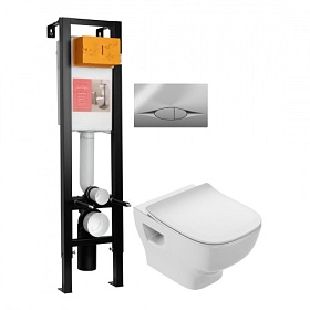 Унитаз Jacob Delafon Struktura compact безободковый смыв с инсталляцией (комплект) сид.термодюр микролифт, кнопка хром E21754RU-00