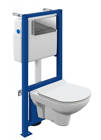 Унитаз Cersanit City Clean On безободковый смыв с инсталляцией Link Pro (комплект) сид.дюр. ультратон. микролифт, кнопка Estetica хром 64121 Водяной