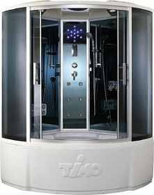 Душевая кабина 135х135х220 Timo Standart T-1135 угловая (четверть круга) тёмн.тонир.дверки мат.хром проф. задн.стенки черное стекло верхн.душ, гм вер