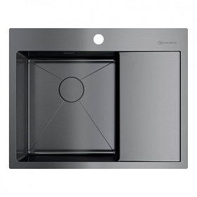 Мойка для кухни Omoikiri Akisame 65-GM-L 4973097 прямоуг. 65х51 глуб. 20см (толщ.1,2мм) вып. 3 1/2" (врезная) крыло справа PVD вороненая сталь