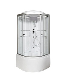 Душевая кабина 100х100х215 Avacan L610LED+GM угловая (четверть круга) прозр.дверки мат.хром проф. задн. стенки акрил верхн.душ, гм вертик.
