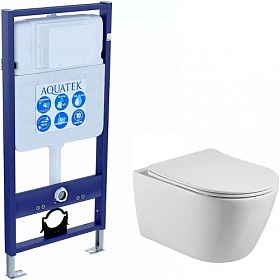 Унитаз Aquatek Бетта безободковый смыв с инсталляцией Standart (комплект) сид.дюр. микролифт кнопка отдельно SET AQUATEK БЕТТА
