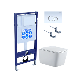 Унитаз Aquatek Либра безободковый смыв с инсталляцией Standart (комплект) сид.дюр. микролифт кнопка белая SET AQUATEK ЛИБРА N KDI15