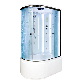 Душевая кабина 120х80х220 Dto EM4512RLED+GM асимметричная (правая) мат.дверки мат.хром проф. задн.стенки бел.стекло верхн.душ, гм вертик.