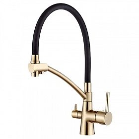 Смеситель для кухни (мойки) Ledeme H55 L4855Y-2 с переключ.для фильтра питьевой воды гибкий излив золото латунь