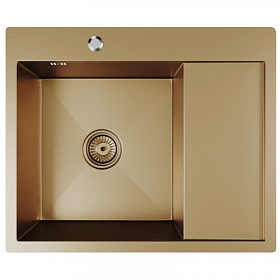 Мойка для кухни Mixline Pro 552925 прямоуг. 60х50 глуб. 20см (толщ.3мм) вып. 3 1/2" (врезная) крыло справа PVD бронза
