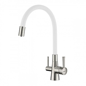 Смеситель для кухни (мойки) Lemark Comfort LM3075BN-White с переключ.для фильтра питьевой воды гибкий излив белый латунь Водяной