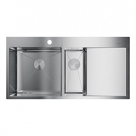 Мойка для кухни Omoikiri Akisame 100-2-IN-L 4973544 прямоуг. 100х51 глуб. 20см (толщ.1,2мм) вып. 3 1/2" (врезная) крыло справа PVD нержавеющая сталь Водяной