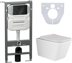 Унитаз Ceramica Nova Metric безободковый смыв с инсталляцией Envision (комплект) сид.дюр. микролифт, кнопка Round чёрная CN3007_1001B_1000