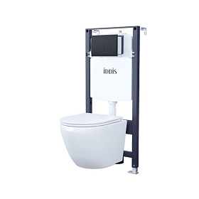 Унитаз Iddis Blanco Q безободковый смыв Торнадо с инсталляцией Profix (комплект) сид.дюр. ультратон. микролифт кнопка чёрная BASBQ02i73