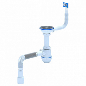 Сифон для мойки вып. 3 1/2" х 40 АНИ Пласт Грот с гибким прямоуг. переливом с гофрой А0145SA15 Водяной