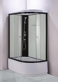 Душевая кабина 120х80х215 Водный Мир ВМ-857-L асимметричная (левая) прозр.дверки черный проф. задн.стенки бел.стекло верхн.душ Водяной