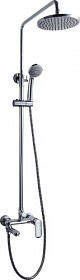 Душевая стойка с верхней тропической лейкой и смесителем для ванны/душа (короткий излив) Bravat Opal F6125183CP-A1-RUS хром круглая