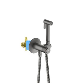 Смеситель для унитаза внеш. и скрытая часть (в сборе) Aquatek Бетта AQ1023BGM с гигиеническим душем черный хром латунь Водяной