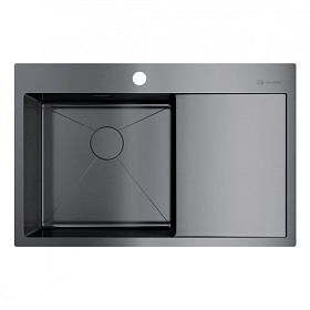 Мойка для кухни Omoikiri Akisame 78-GM-L 4973099 прямоуг. 78х51 глуб. 20см (толщ.1,2мм) вып. 3 1/2" (врезная) крыло справа PVD вороненая сталь