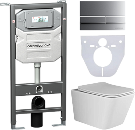 Унитаз Ceramica Nova Metric безободковый смыв с инсталляцией Envision (комплект) сид.дюр. микролифт кнопка Flat хром матовый CN3007_1002M_1000 Водяной