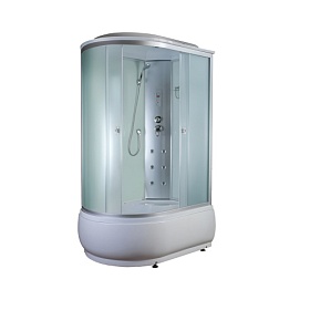Душевая кабина 120х80х220 Aquapulse Aquacubic 4006B R fabric white асимметричная (правая) рифленые дверки мат.хром проф. задн.стенки бел.стекло верхн