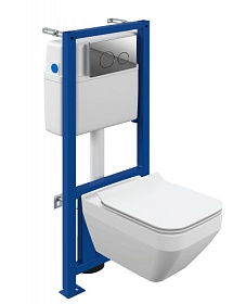 Унитаз Cersanit Crea Square Clean On безободковый смыв с инсталляцией Link Pro (комплект) сид.дюр. ультратон. микролифт кнопка Twins хром 64443
